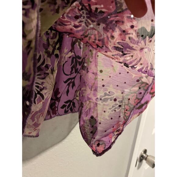 Vintage Rampage Womens Top Small Purple Floral Chiffon Sheer Sequin Fairy 90s - Picture 3 of 7